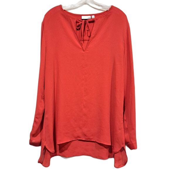 14th & Union Long Sleeve Chiffon Blouse Tie Closure Brick Red Women's Size XL - Picture 1 of 10